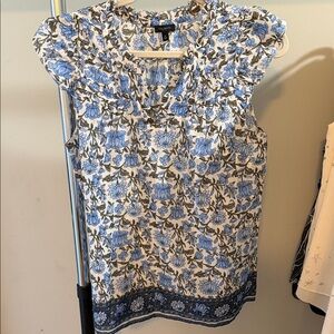 Talbots White and Blue Floral Blouse